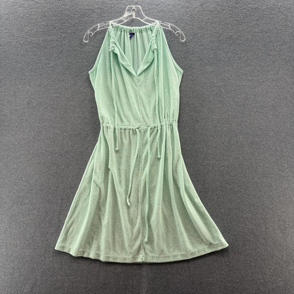 VTG 70s Niki Lu Dress Womens Medium Mint Green Terry Cloth Sundress Casual